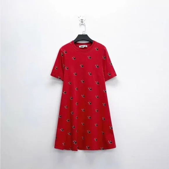 Authentic Alexander McQueen Red Bird Print Midi Dress - Picture 2 of 8